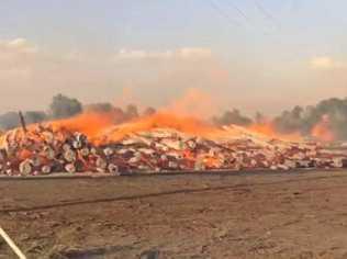 Fire crews have contained a vegetation fire at Injune on Sunday afternoon but the blaze is expected to burn for several days. Picture: Contributed