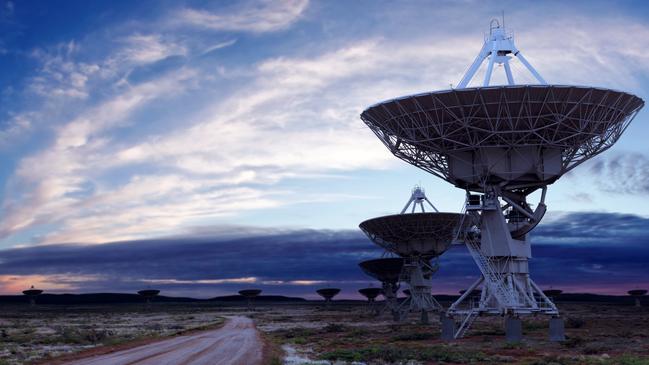 Giant radio telescope satellite dishes at twilight. Picture: iStock