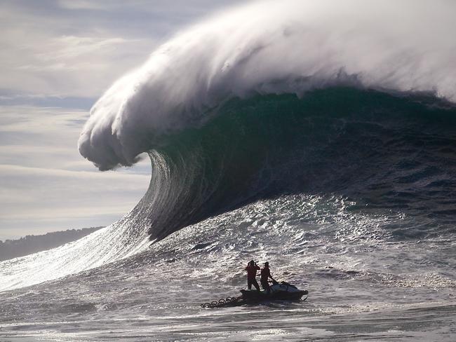 Australian big-wave cinematographer Tim Bonython at Nazare, Portugal