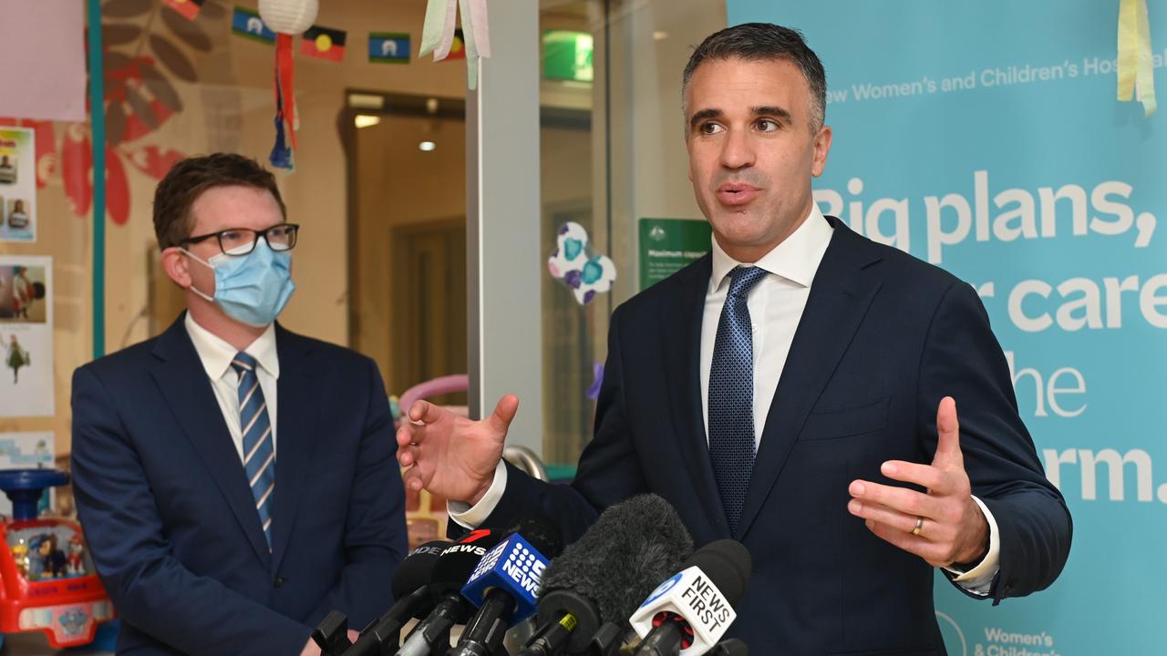 Premier Peter Malinauskas and Health Minister Chris Picton at the Women’s and Children’s Hosptial. Picture: NCA NewsWire / Naomi Jellicoe