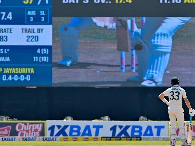 Labuschagne watches his demise on the big screen Picture: AFP