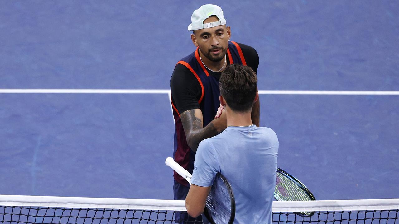 Nick Kyrgios was on fire against J.J. Wolf. Photo: Jamie Squire/Getty Images/AFP