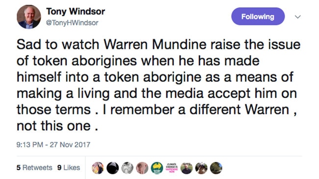 The since-deleted tweet by Tony Windsor.