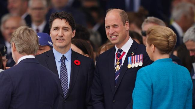 Canadian Prime Minister Justin Trudeau (centre left) and Britain's Prince William. Picture: Jordan Pettitt – Pool/Getty Images