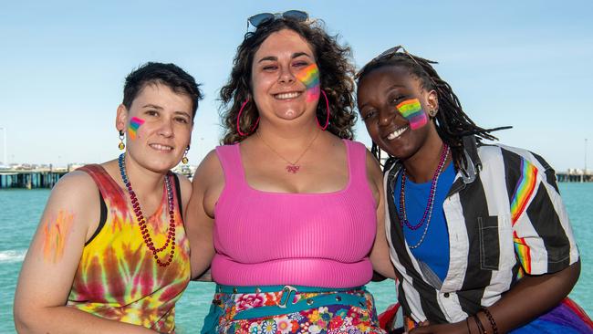 Sarah, Storm and Daisy as Pride Parade takes off in Darwin City, 2024. Picture: Pema Tamang Pakhrin