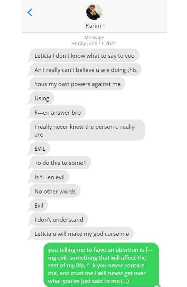 A message exchange between Karim and Leticia on June 11, 2021.