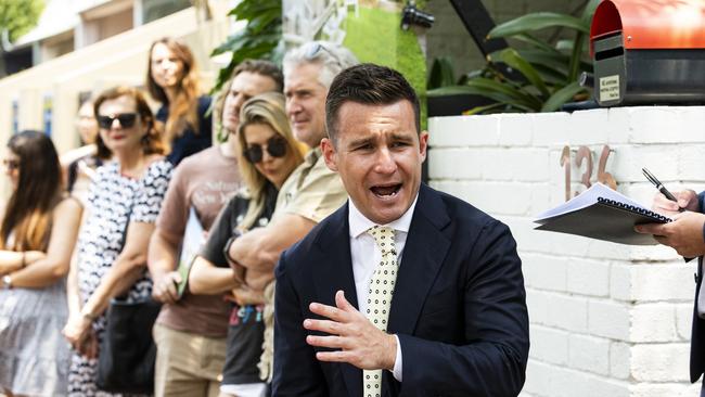 Auctioneer Thomas McGlynn selling to a large crowd in Beaconsfield. Picture: Brendad Read