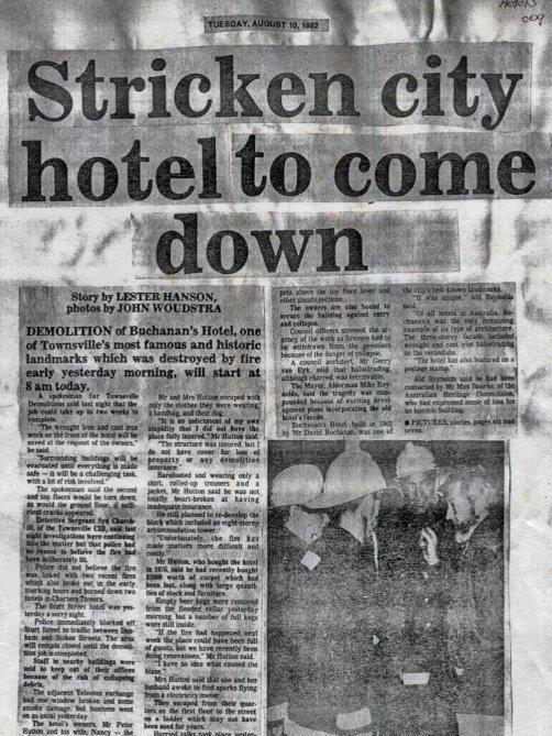 Clippings from the Townsville Bulletin about the Buchanan's Hotel fire. Picture: Supplied.