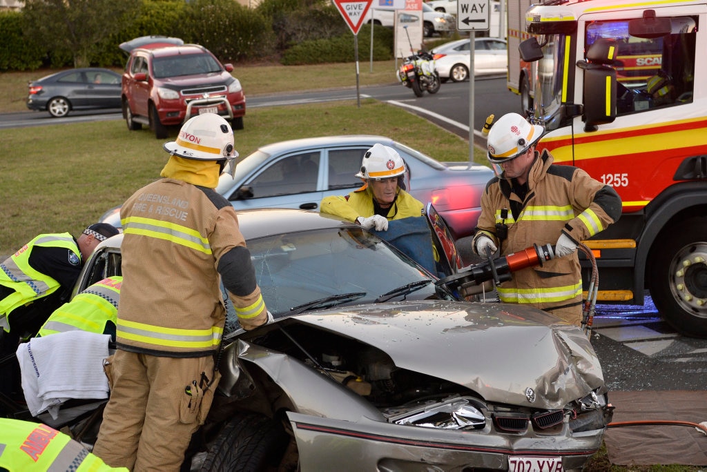 A three-vehicle crash on the top of the Toowoomba Range, Sunday, May 13, 2018. Picture: Kevin Farmer