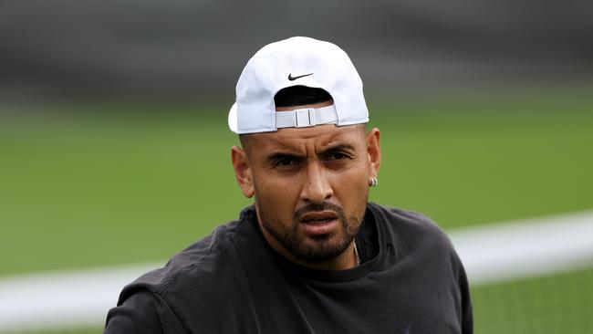 Kyrgios out. (Photo by Patrick Smith/Getty Images)