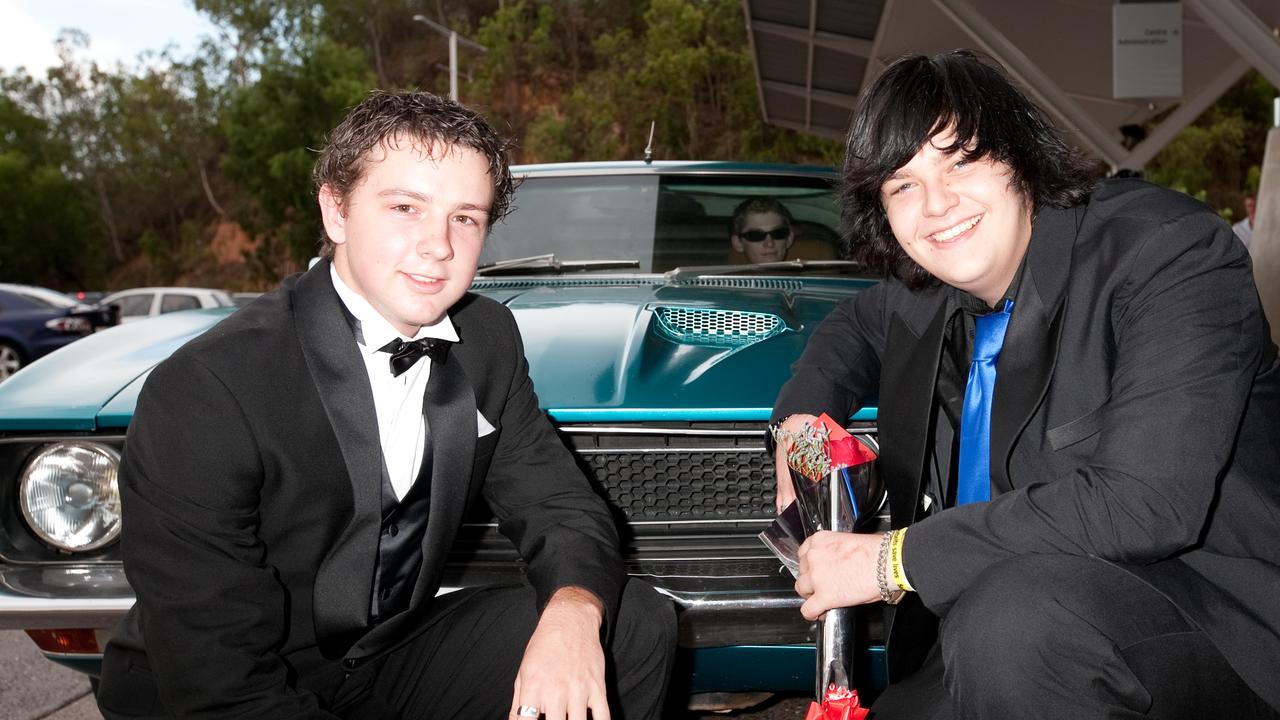 Josh Wahlqvist and Jaxon Doyle arrive in style to the 2009 Kormilda College formal. Picture: NT NEWS