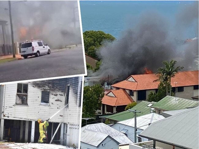 A crime scene has been established after a huge fire at a home at Florence St, Wynnum.