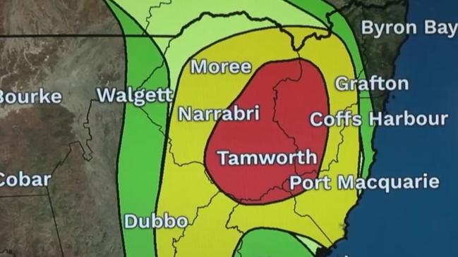 Residents are bracing for a enormous rainfall and 'giant' hail as a supercell storm hits parts of NSW. Picture: BOM