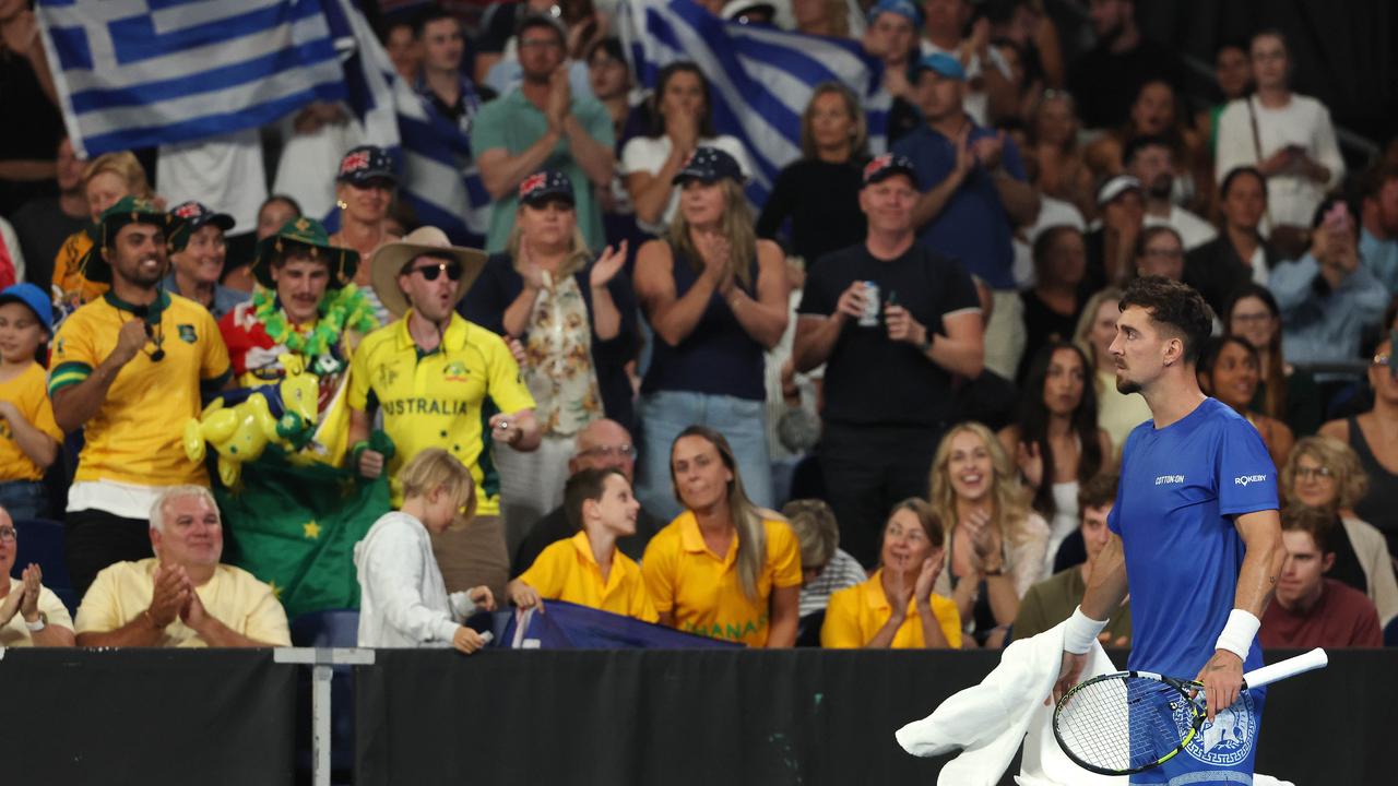 MELBOURNE, JANUARY 15, 2025: 2025 Australian Open Tennis, Day Four. Fans cheer for Thanasi Kokkinakis (AUS) in action against Jack Draper (GBR) on John Cain Arena. Picture: Mark Stewart