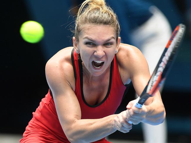 Simona Halep digs deep against Lauren Davis. Picture: AAP