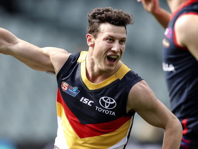 SANFL - First Semi-Final - Adelaide Crows v Norwood at Adelaide Oval. James Mathews celebrates his goal. Picture SARAH REED