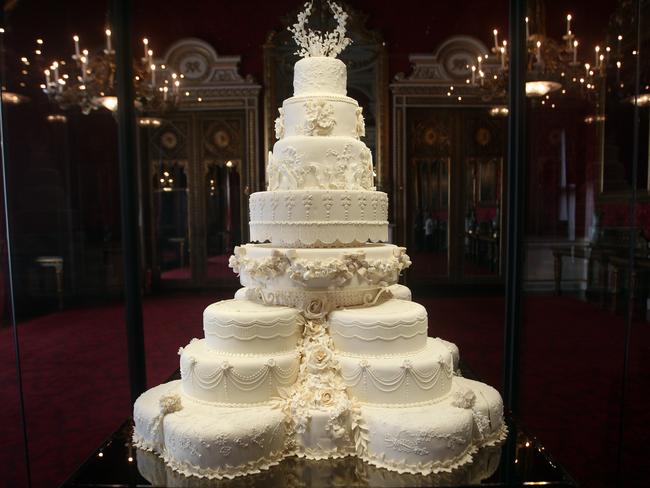 The Duke and Duchess of Cambridge's insane royal wedding cake in 2011. Picture: Lewis Whyld/WPA Pool/Getty Images