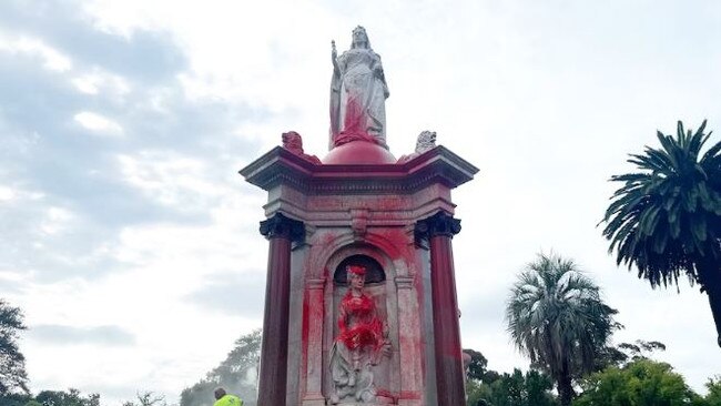 Queen Victoria statue covered in red paint. Picture: ABC