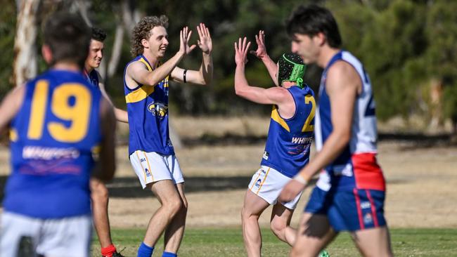 Jesse Cornish celebrates the first goal of the day for Elizabeth. Picture: Brenton Edwards