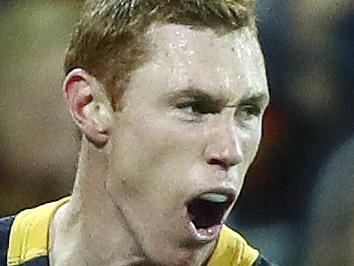 AFL - Adelaide Crows v St Kilda at Adelaide Oval. Tom Lynch celebrates another Crows goal. Picture Sarah Reed