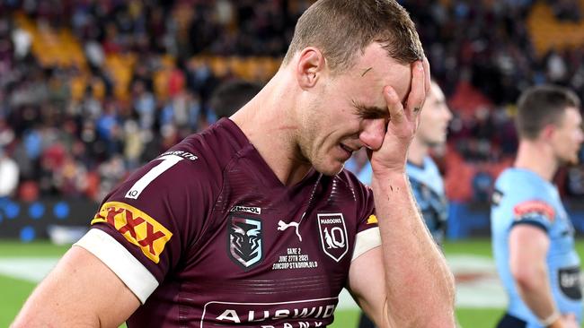 QLD skipper Daly Cherry-Evans was distraught at full time. Picture: Getty Images.