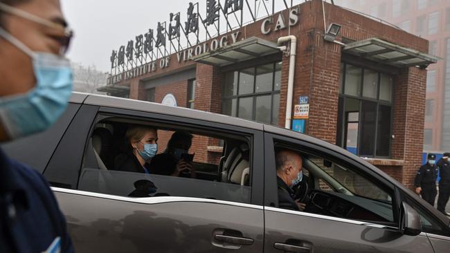 World Health Organisation team members at the Wuhan Institute of Virology in Wuhan in March. Picture: AFP.