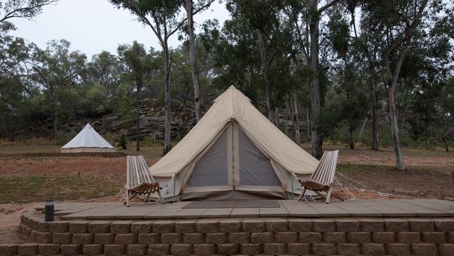 Glamping tents at Wallaroo Outback Retreat in the Carnarvon Ranges, Central Queensland. Picture: Wade Lewis/Tourism &amp; Events Queensland