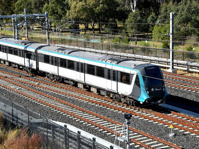 A North West Metro train seen leaving Tallawong Station. Taken yesterday. Picture: Joel Carrett