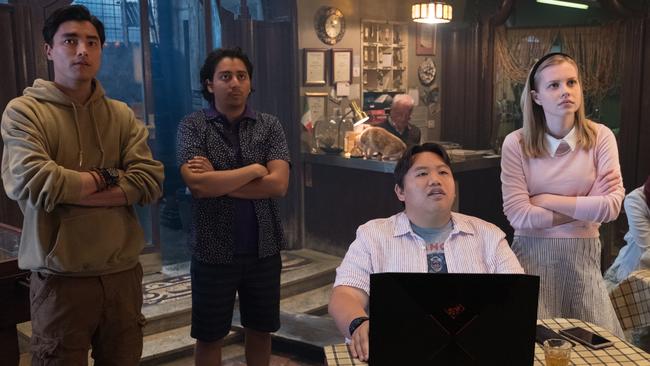 (l to r) Remy Hii, Tony Revolori, Jacob Batalon and Angourie Rice in <i>Spider-Man: Far From Home</i>