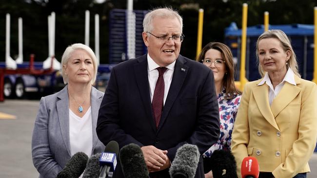 Scott Morrison speaks to reporters. Picture: Adam Taylor