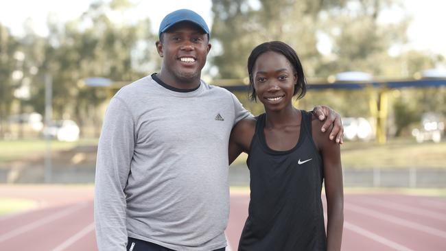 Bendere Oboya and her track coach Greg Smith in the lead up to the Commonwealth Games.