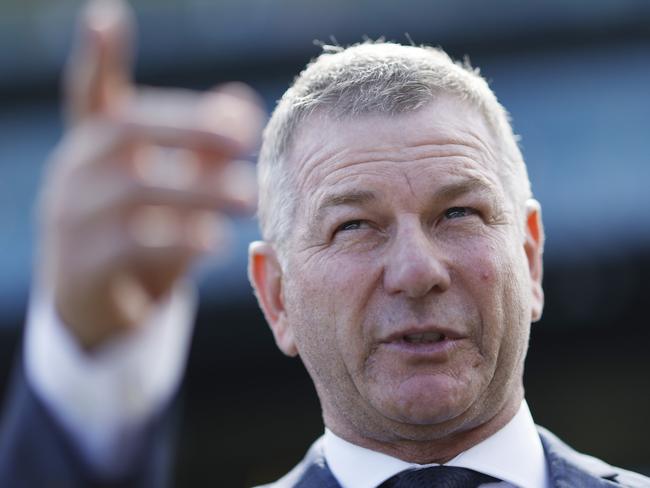 SYDNEY, AUSTRALIA - APRIL 09: Kris Lees looks on after winning race 3 with Kinloch during The Championships Day 2, Longines Queen Elizabeth Stakes Day, at Royal Randwick Racecourse on April 09, 2022 in Sydney, Australia. (Photo by Mark Evans/Getty Images)