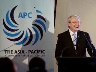 Imaginary empire ... Kevin Rudd delivers the opening address of the Asia Pacific community conference / Pic: Renee Nowytarger