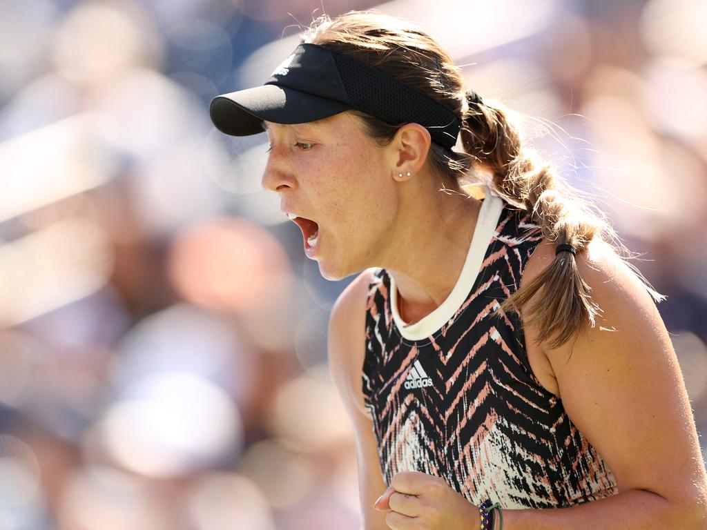 Jessica Pegula is the daughter of a billionaire NFL team owner who is two games away from making the Super Bowl. But that counted for nothing on a windswept day on Show Court 2. Picture: Getty Images