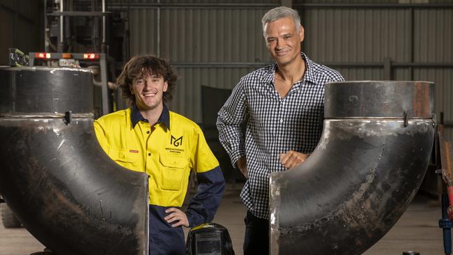 First-year apprentice engineer Jakob Woolford with MG Engineering managing director Anthony Brdar. Picture: Naomi Jellicoe