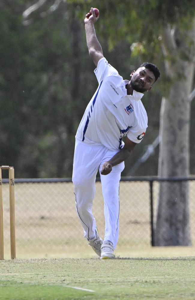 Satheesh Sivakumaran Fernandu bowling for Parkmore in the DDCA Turf 2 Grand Final. Picture: Andrew Batsch