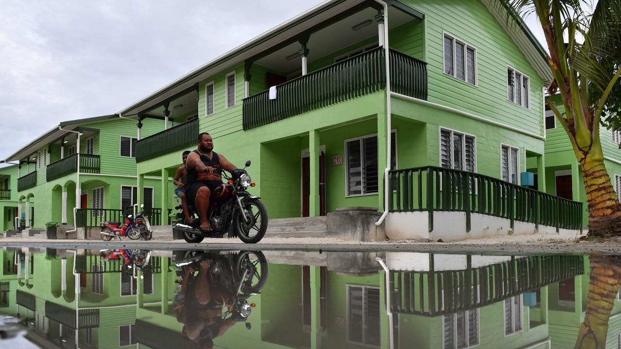 Puddles in Funafuti, Tuvalu – a reminder of the sea all around it. Picture: Mick Tsikas/AAP