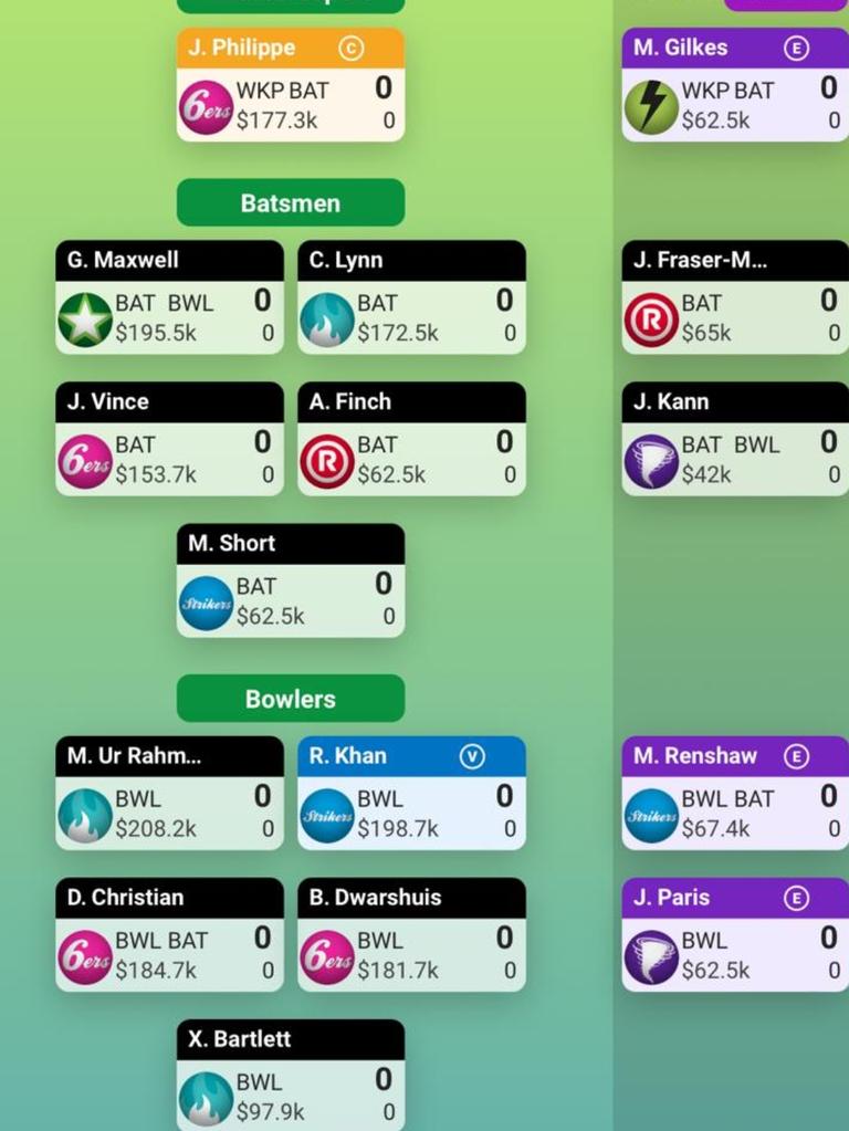 Isa Guha’s KFC SuperCoach BBL team for Round 1.