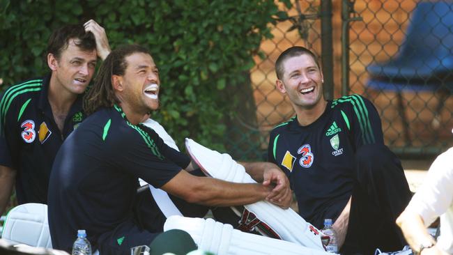 Adam Gilchrist, Andrew Symonds and Michael Clarke. Picture: Phil Hillyard