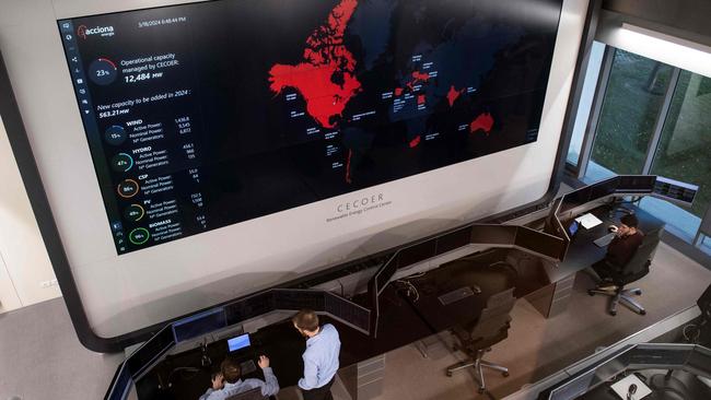 The Acciona Control Centre in the Spanish Navarre city of Pamplona. Acciona has five Control Centres around the world to control its energy production. Photo: AFP