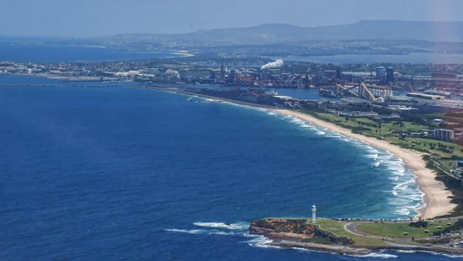 Aerial view of coastline at Port Kembla beach.