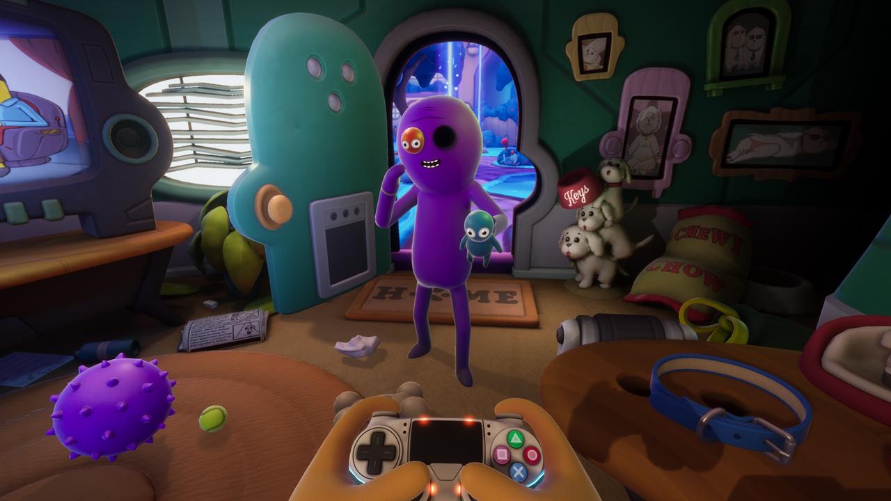 You control purple alien Trover, who is about as excited about getting dragged into things as your character is.