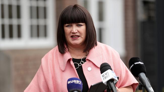 SYDNEY, AUSTRALIA - MARCH 17: Rugby Australia Chief Executive Raelene Castle speaks to the media during a press conference at Jones Bay Wharf on March 17, 2020 in Sydney, Australia. (Photo by Mark Metcalfe/Getty Images)