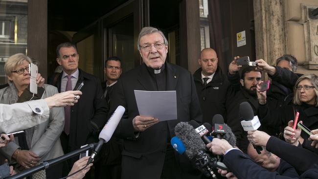 Pell addresses the media in Rome in March 2016.