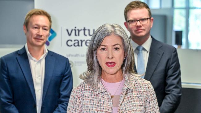 Professor Nicola Spurrier and Health Minister Chris Picton discuss the winter demand health strategy at the SA Virtual Care Service, May 3. Picture: NCA NewsWire / Brenton Edwards