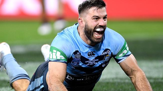 James Tedesco crosses for a four-pointer in another great display from the Blues fullback. (Photo by Bradley Kanaris/Getty Images)