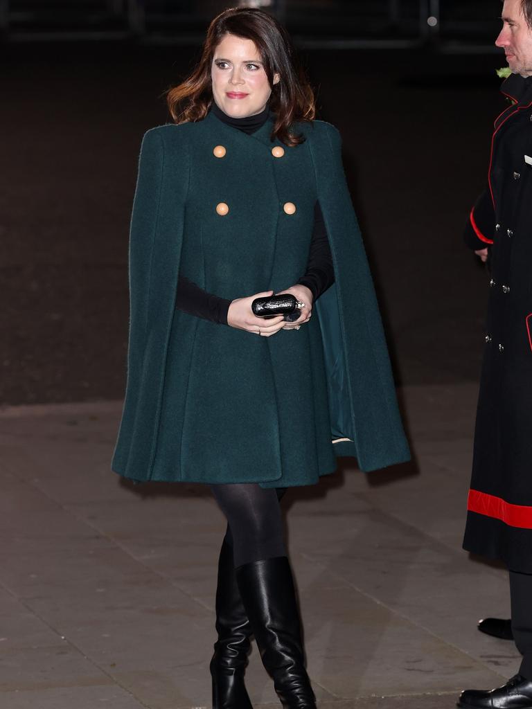 Princess Eugenie in a very cute cape. Picture: Chris Jackson/Getty Images