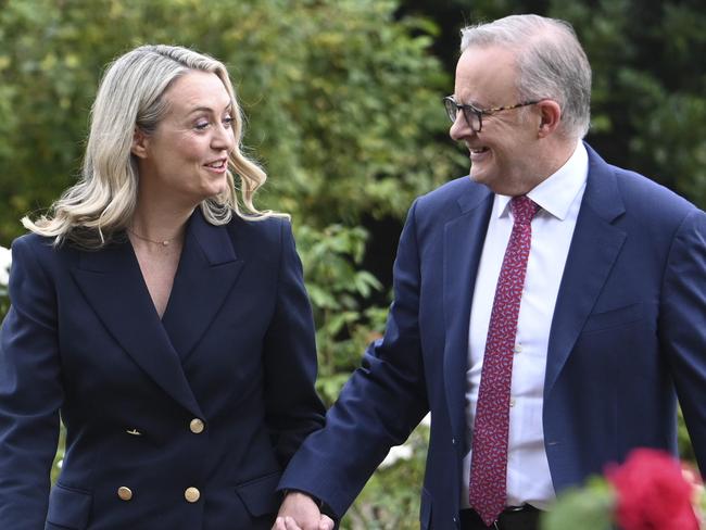 CANBERRA, AUSTRALIA, NewsWire Photos. FEBRUARY 15, 2024: Prime Minister Anthony Albanese an fiancÃÂ© Jodie Haydon at the lodge in Canberra. Picture: NCA NewsWire / Martin Ollman