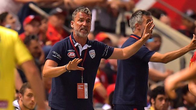 ADELAIDE, AUSTRALIA — DECEMBER 26: United head coach Marco Kurz reacts during the round 12 A-League match between Adelaide United and the Central Coast Mariners at Coopers Stadium on December 26, 2017 in Adelaide, Australia. (Photo by Daniel Kalisz/Getty Images)