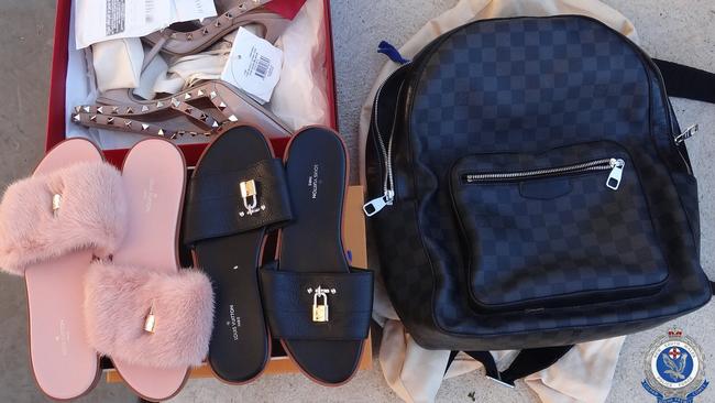 Pink Louis Vuitton slippers were found among many other deisgner items in a bikie’s inner west home, after the police executed a search warrant at 6am.